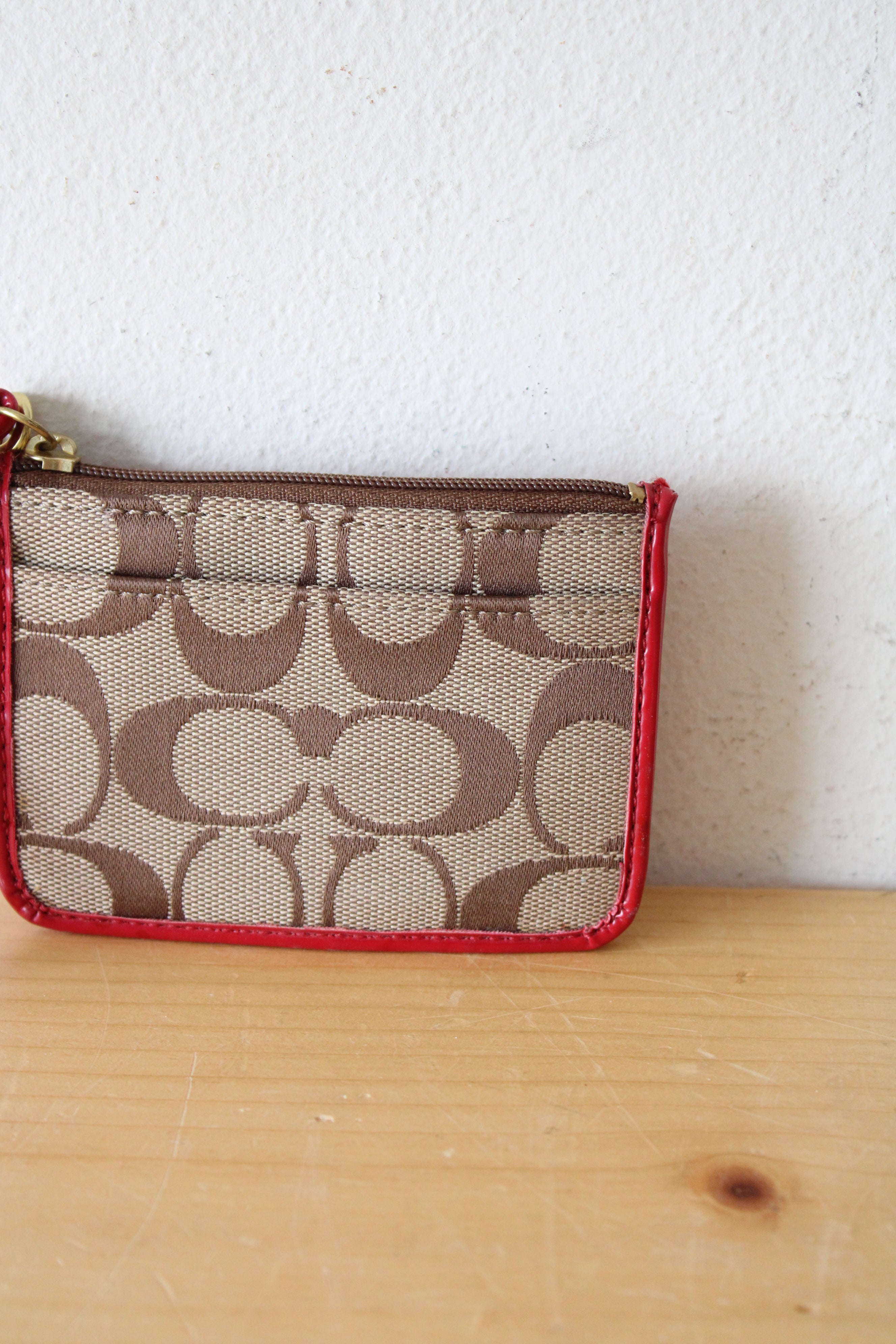 Coach Red Tan Monogram Mini Wallet