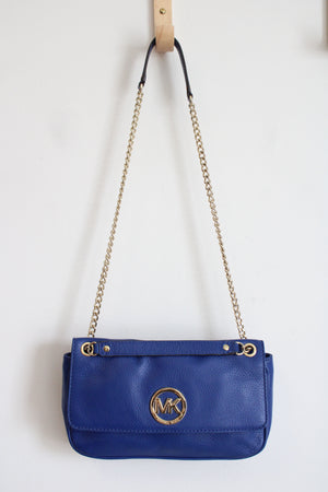 MICHAEL Michael Kors Blue Pebble Leather Gold Chain Fulton Blue Shoulder Bag Purse