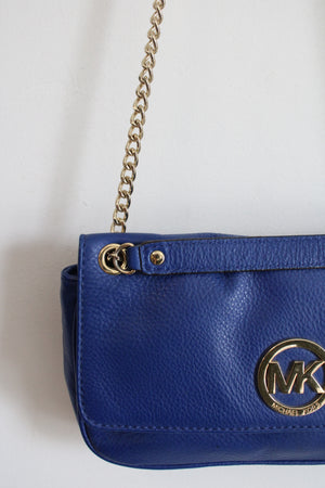 MICHAEL Michael Kors Blue Pebble Leather Gold Chain Fulton Blue Shoulder Bag Purse