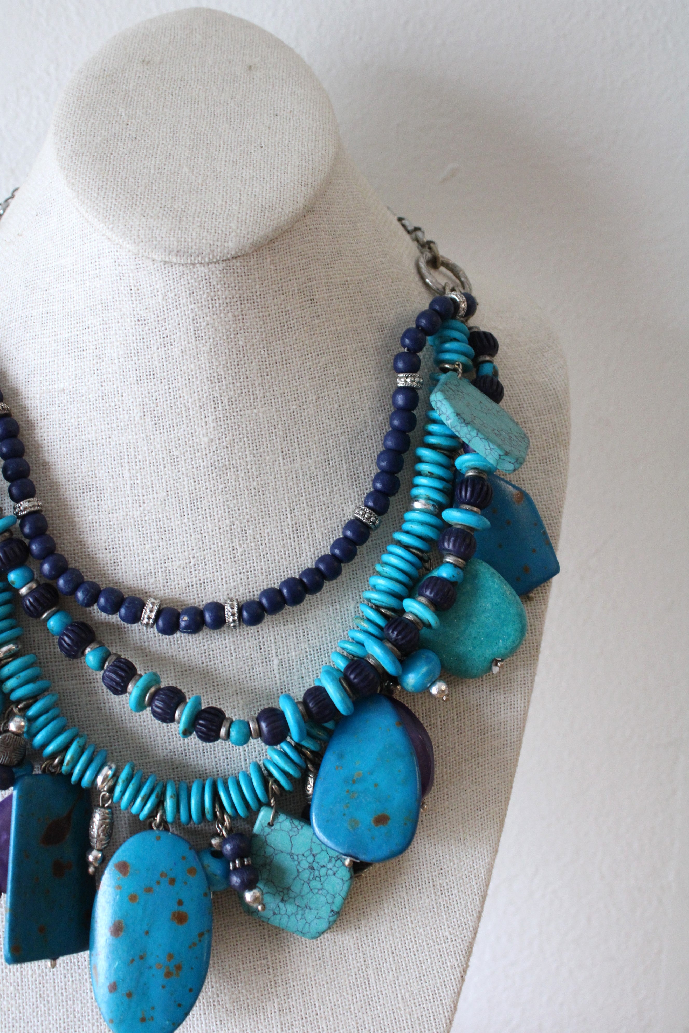 NEW Chico's Hedone Bib Blue Beaded Necklace