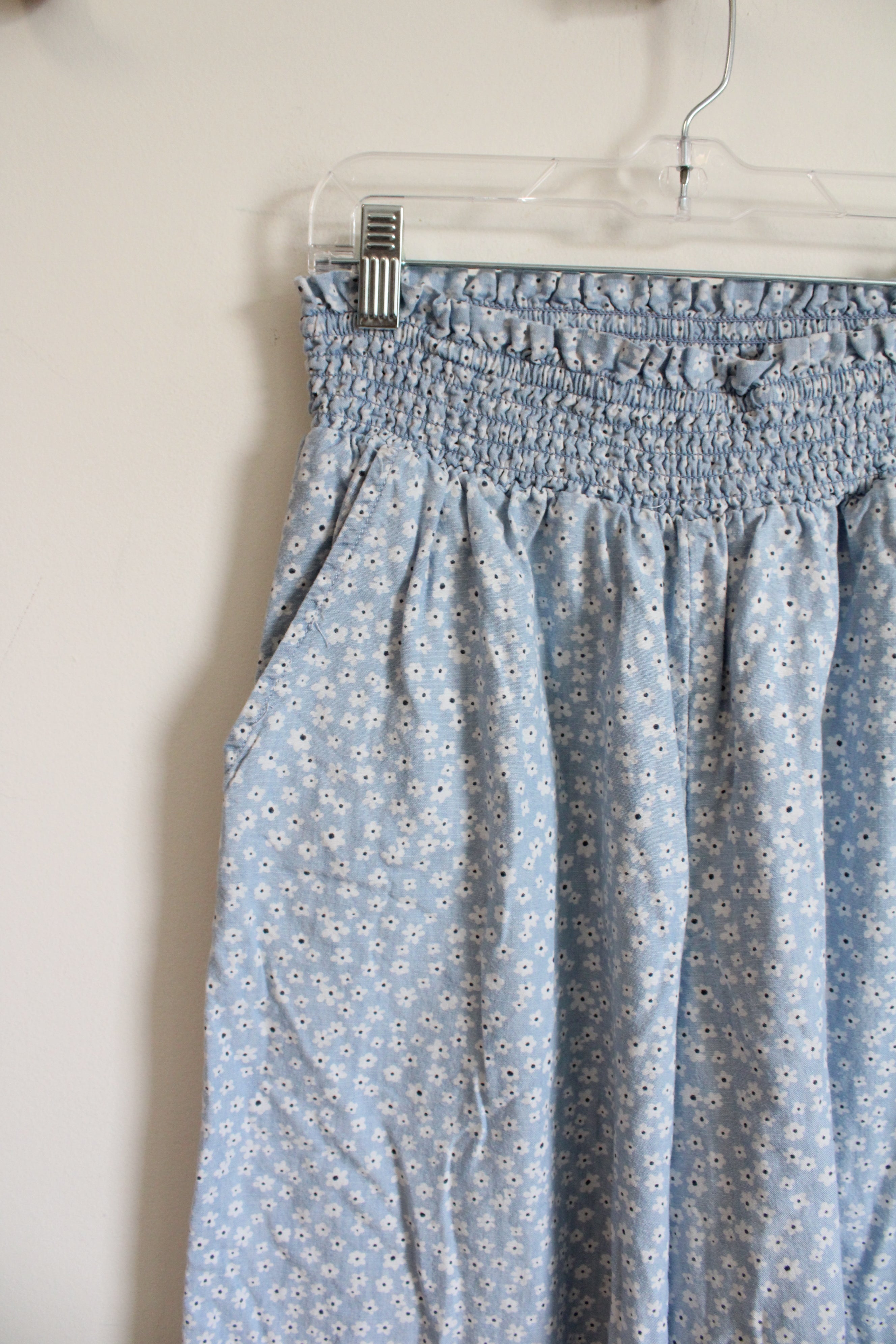 American Eagle Blue & White Floral Flowy Cotton Pants | M