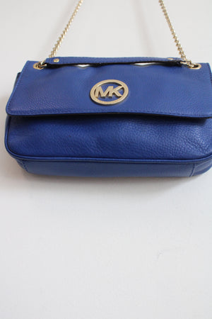 MICHAEL Michael Kors Blue Pebble Leather Gold Chain Fulton Blue Shoulder Bag Purse