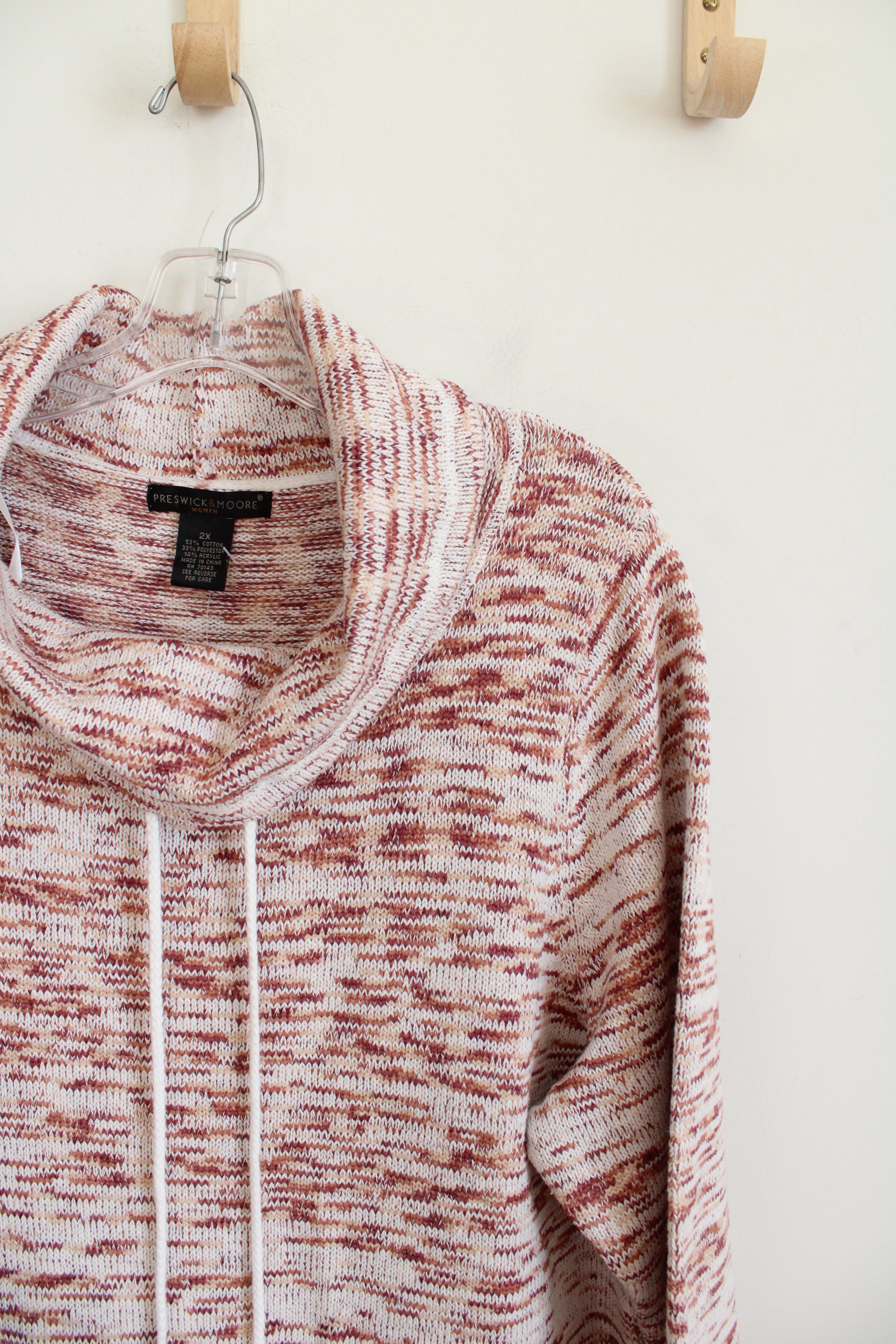 Preswick & Moore Dusty Rose Orange & Ivory Patterned Cowl Neck Sweater | 2X