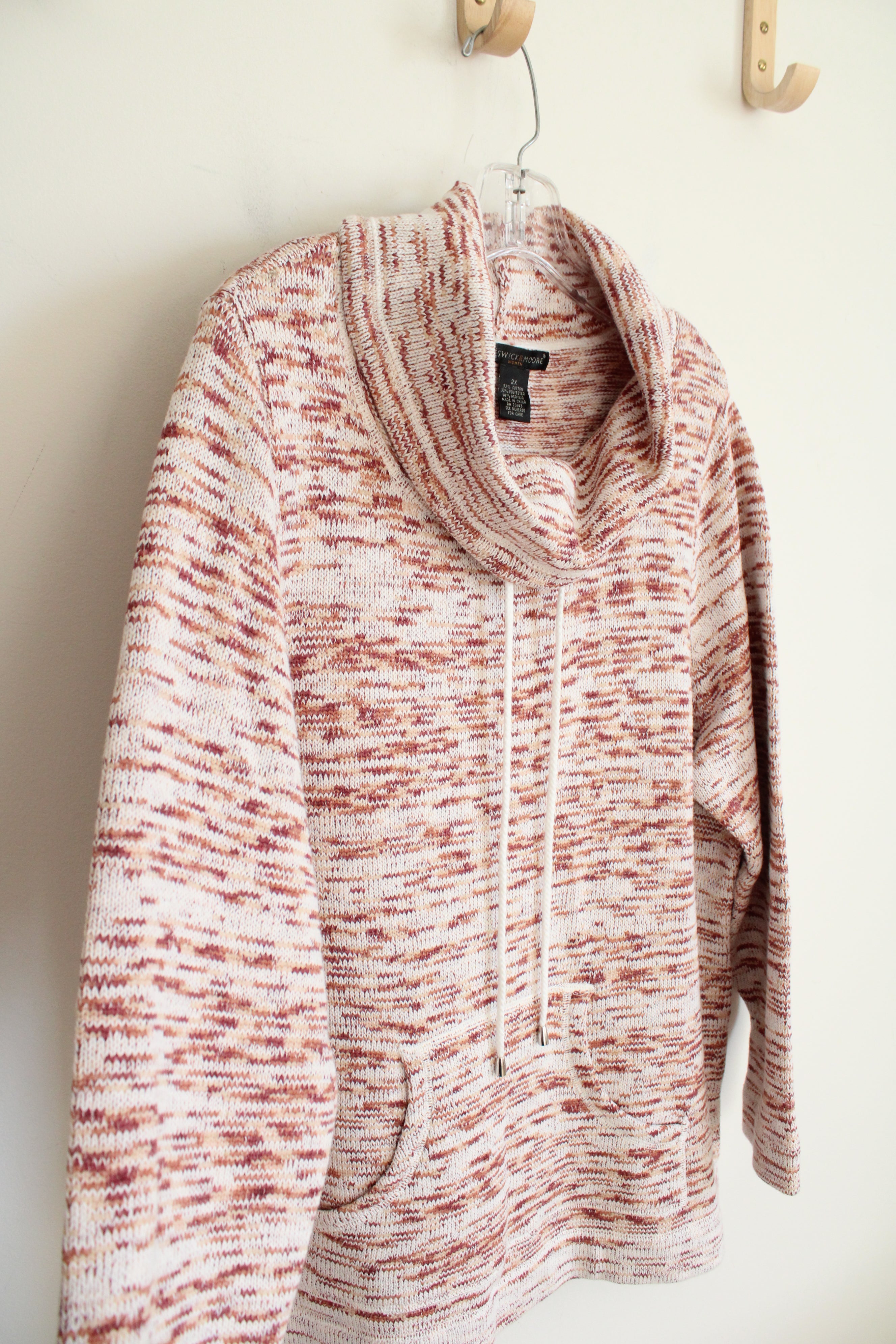 Preswick & Moore Dusty Rose Orange & Ivory Patterned Cowl Neck Sweater | 2X