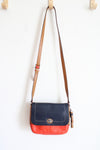 Coach Color Blocked Poppy Orange Navy Blue Kisslock Crossbody Purse