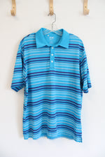 Adidas Blue Striped Golf Polo Shirt | L