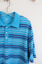 Adidas Blue Striped Golf Polo Shirt | L