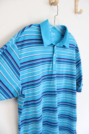 Adidas Blue Striped Golf Polo Shirt | L