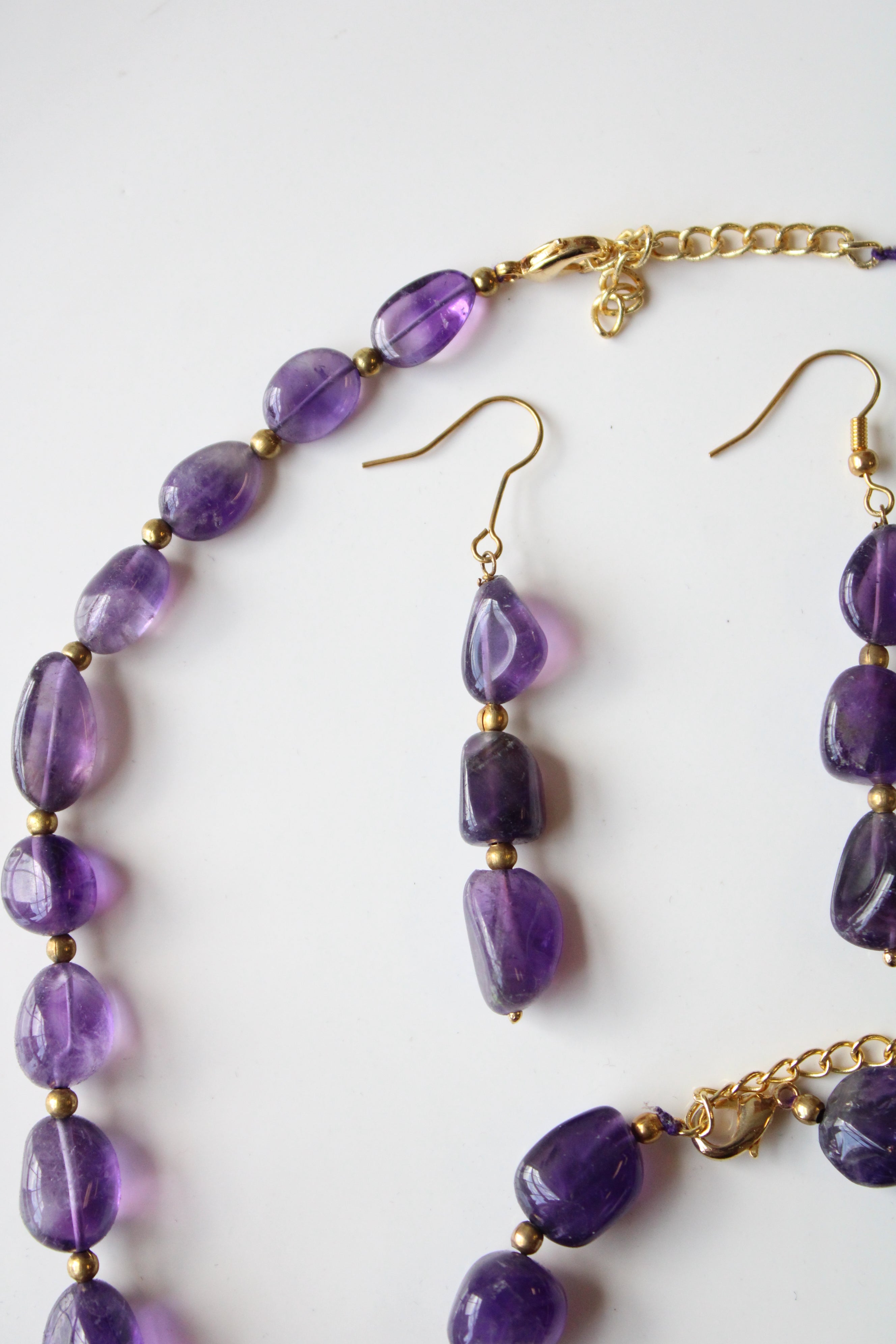 Stauer Tumbled Amethyst Purple Smooth Beaded Necklace Earring Bracelet Set