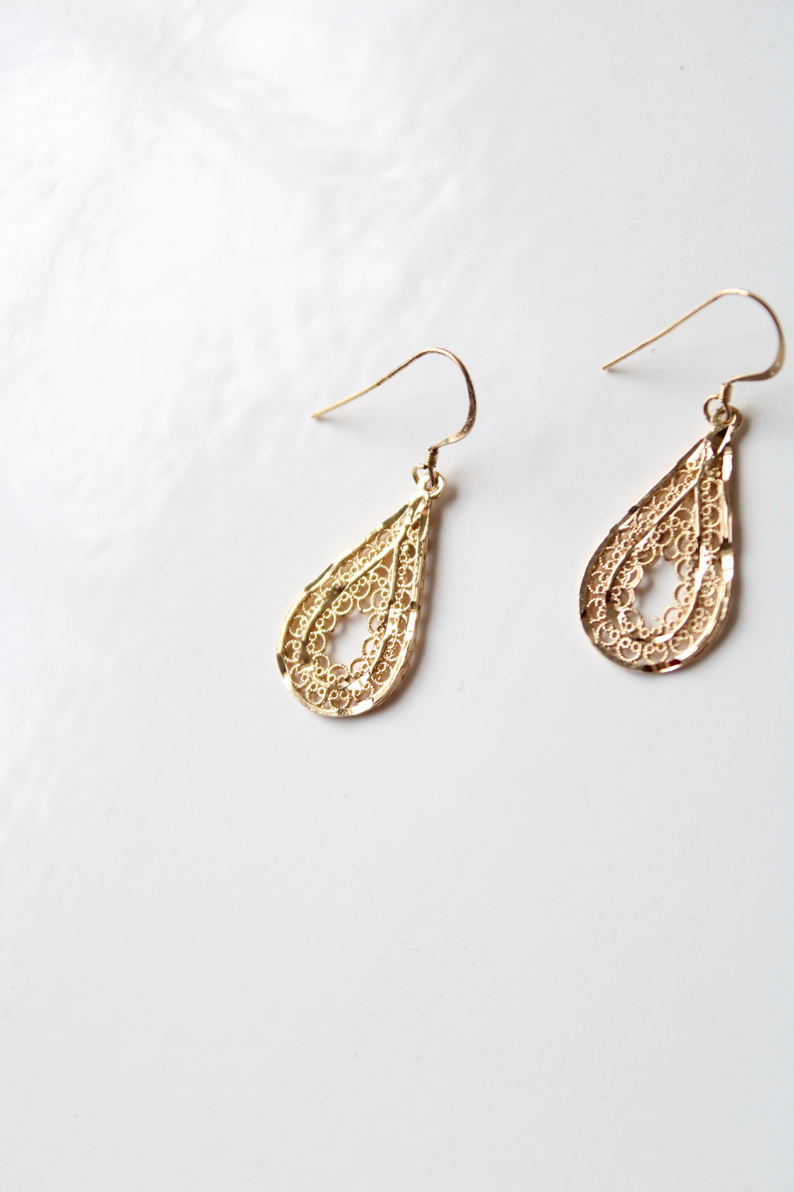 Teardrop Gold Delicate Sterling Silver Dangle Earrings