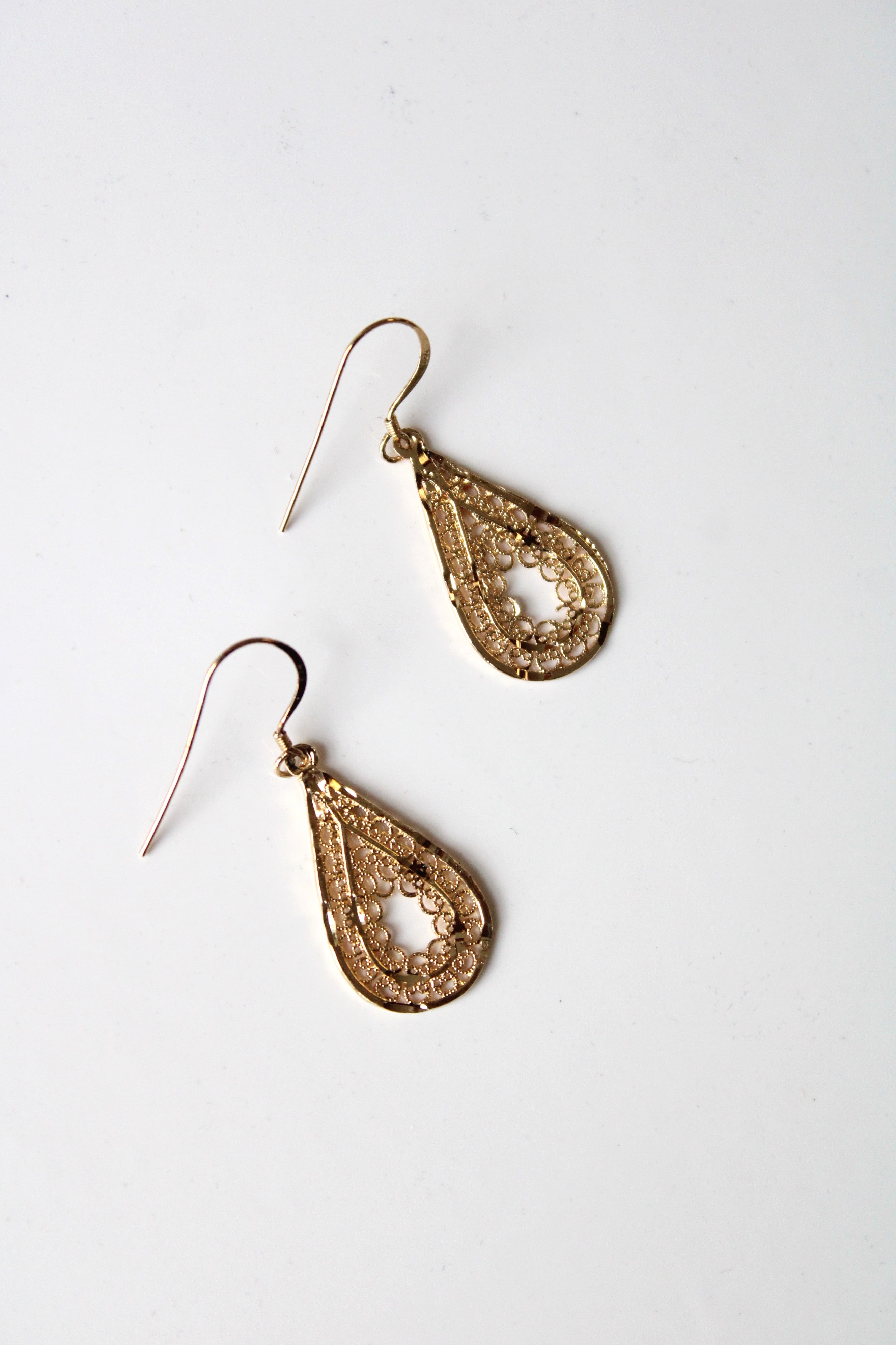 Teardrop Gold Delicate Sterling Silver Dangle Earrings