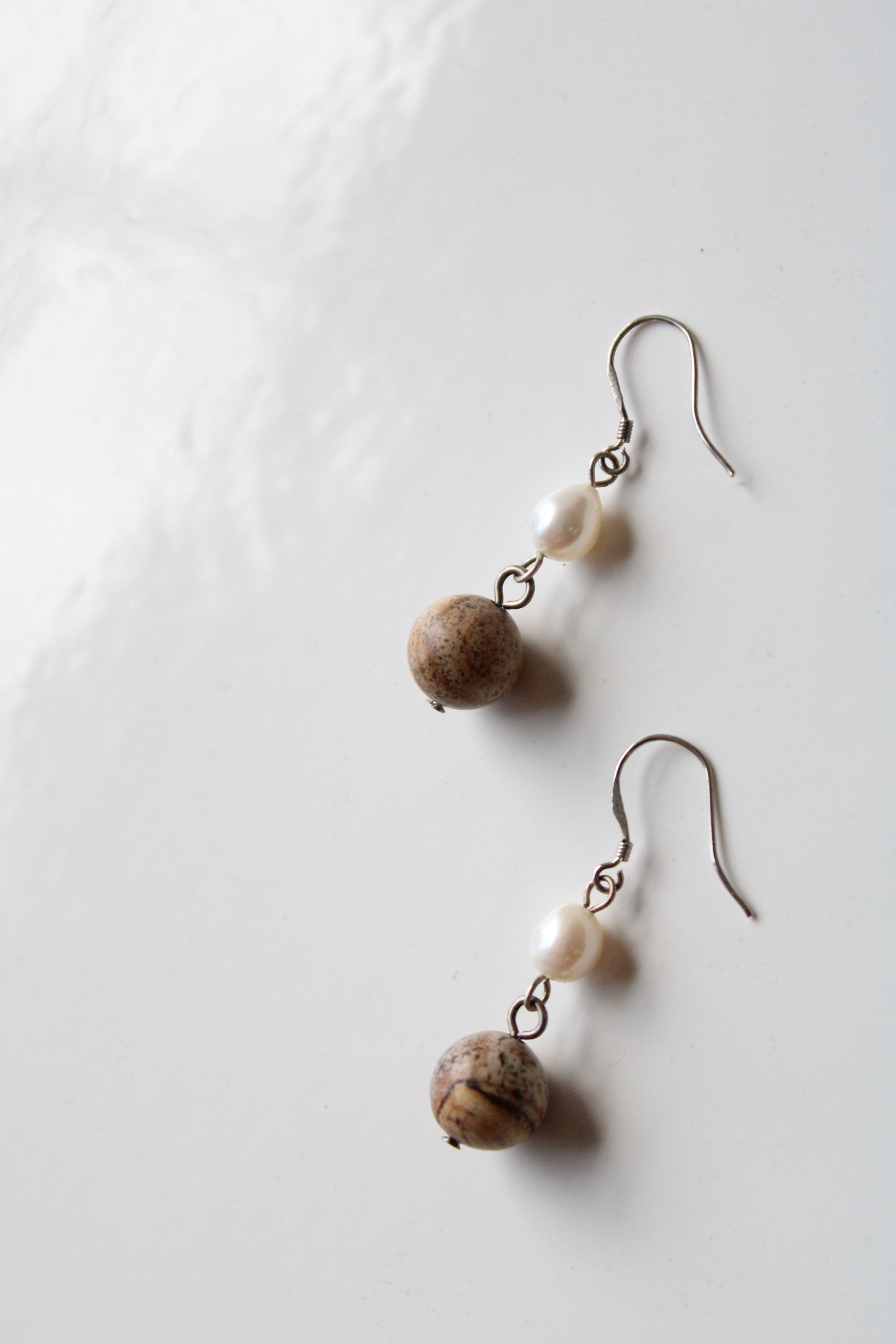 Jasper & Genuine Pearl Dangle Earrings