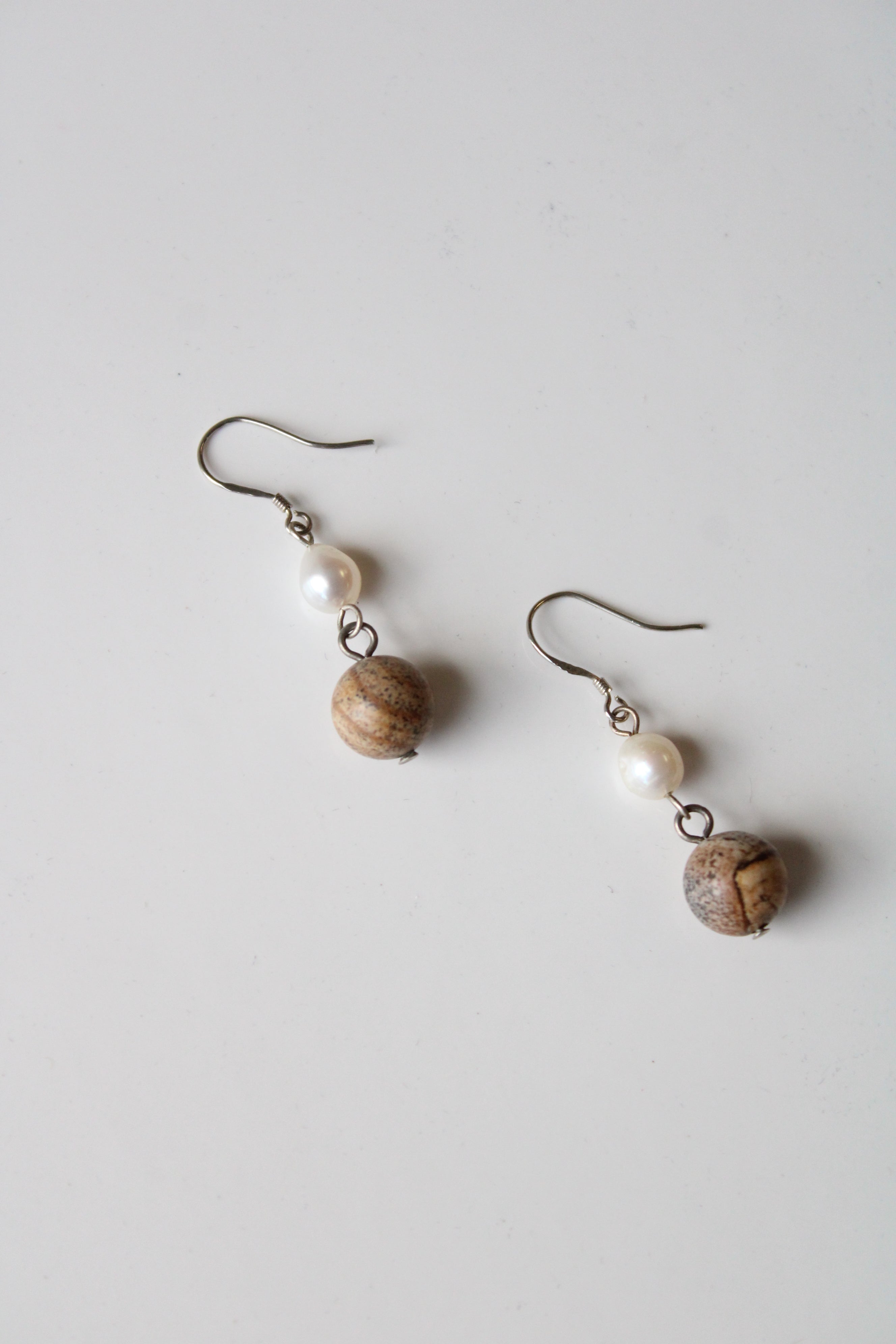 Jasper & Genuine Pearl Dangle Earrings