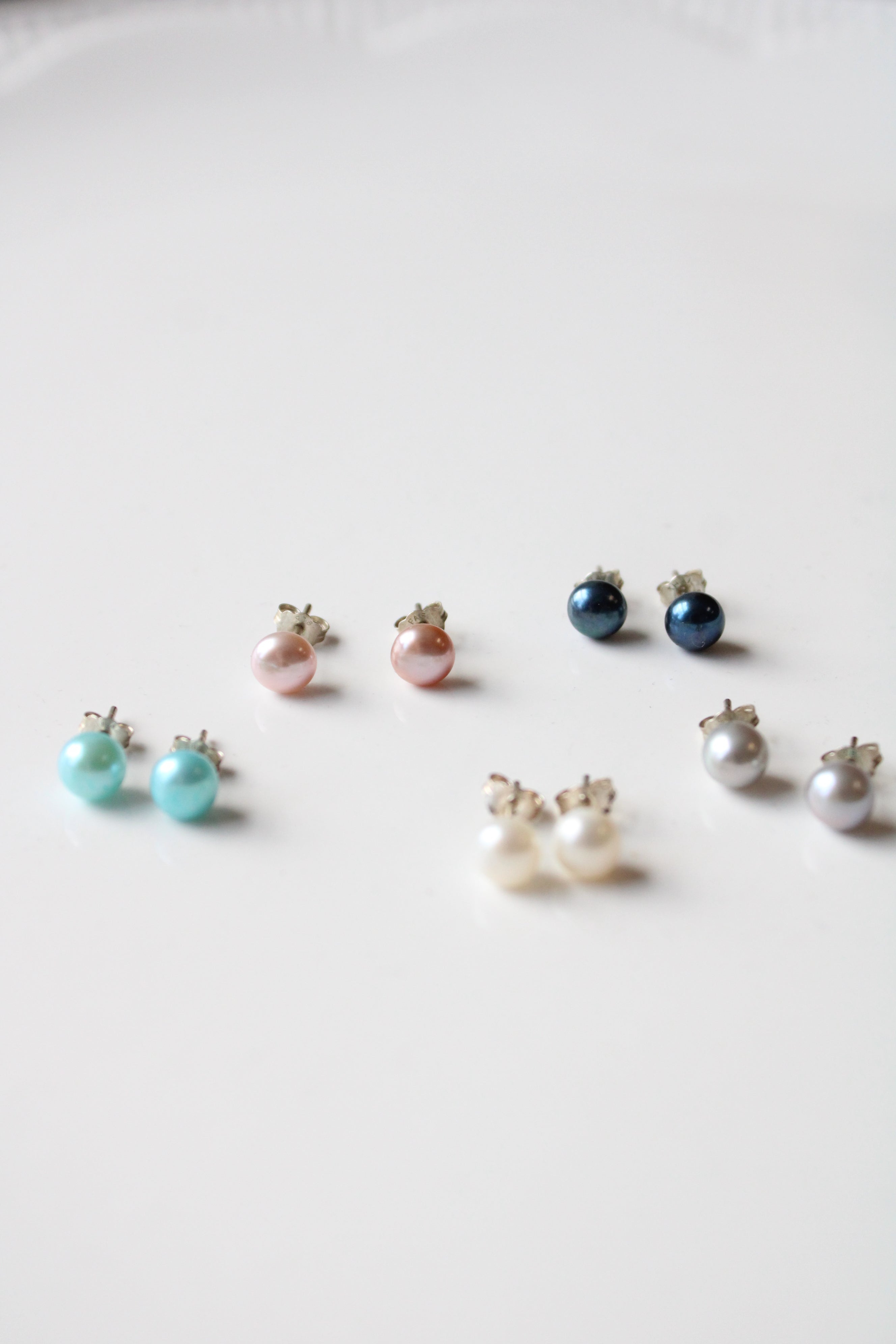 Genuine Multi-Colored Pearl Stud Earrings | Set Of 5