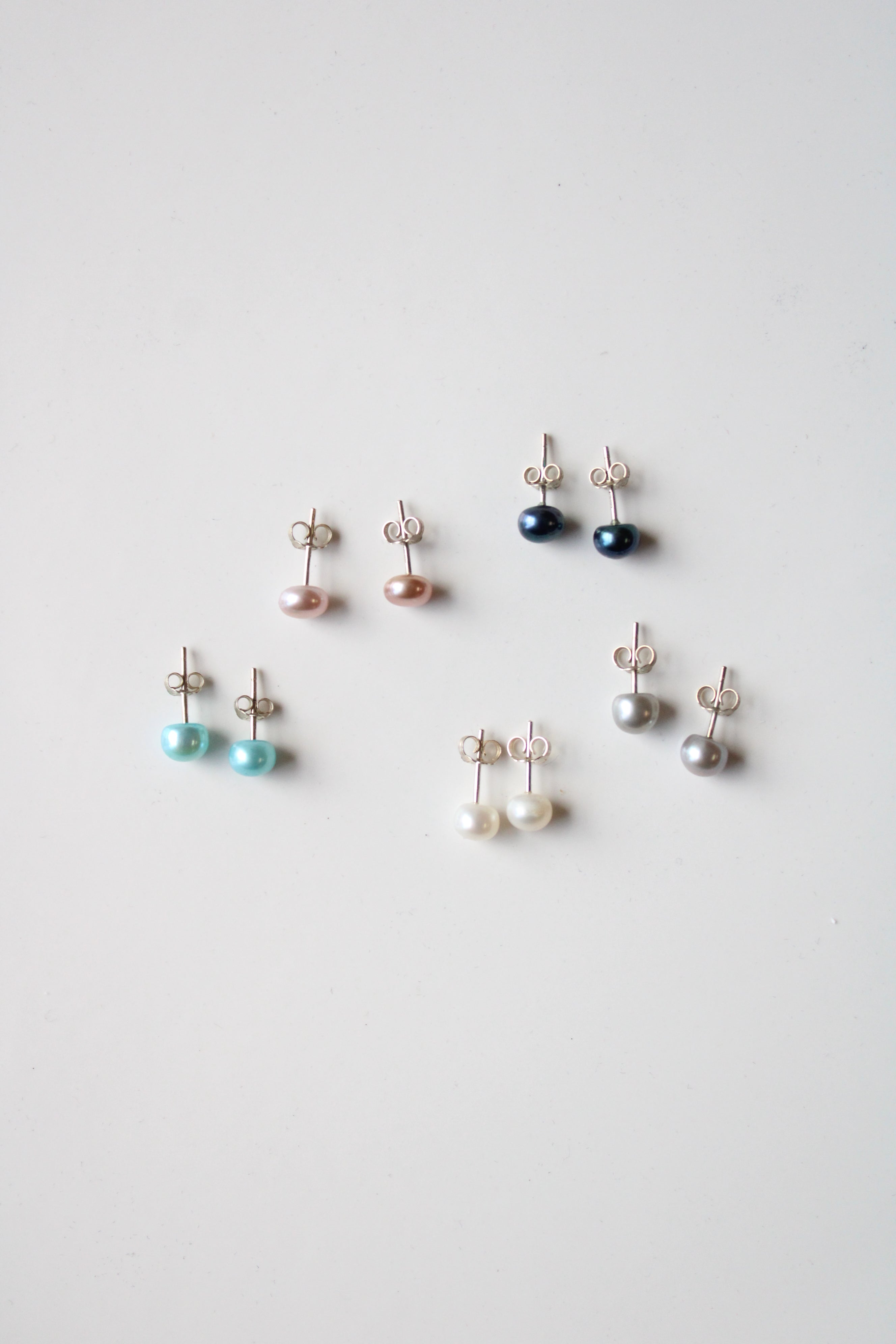 Genuine Multi-Colored Pearl Stud Earrings | Set Of 5