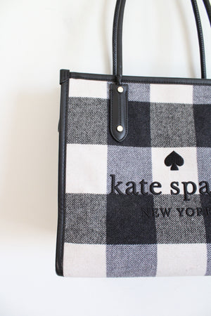 Kate Spade Black & White Checkered Leather Trimmed Ella Tote