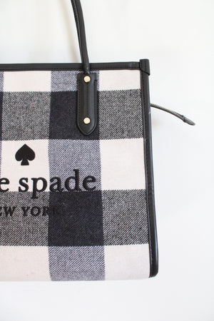 Kate Spade Black & White Checkered Leather Trimmed Ella Tote