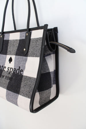 Kate Spade Black & White Checkered Leather Trimmed Ella Tote