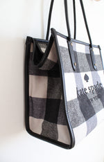 Kate Spade Black & White Checkered Leather Trimmed Ella Tote