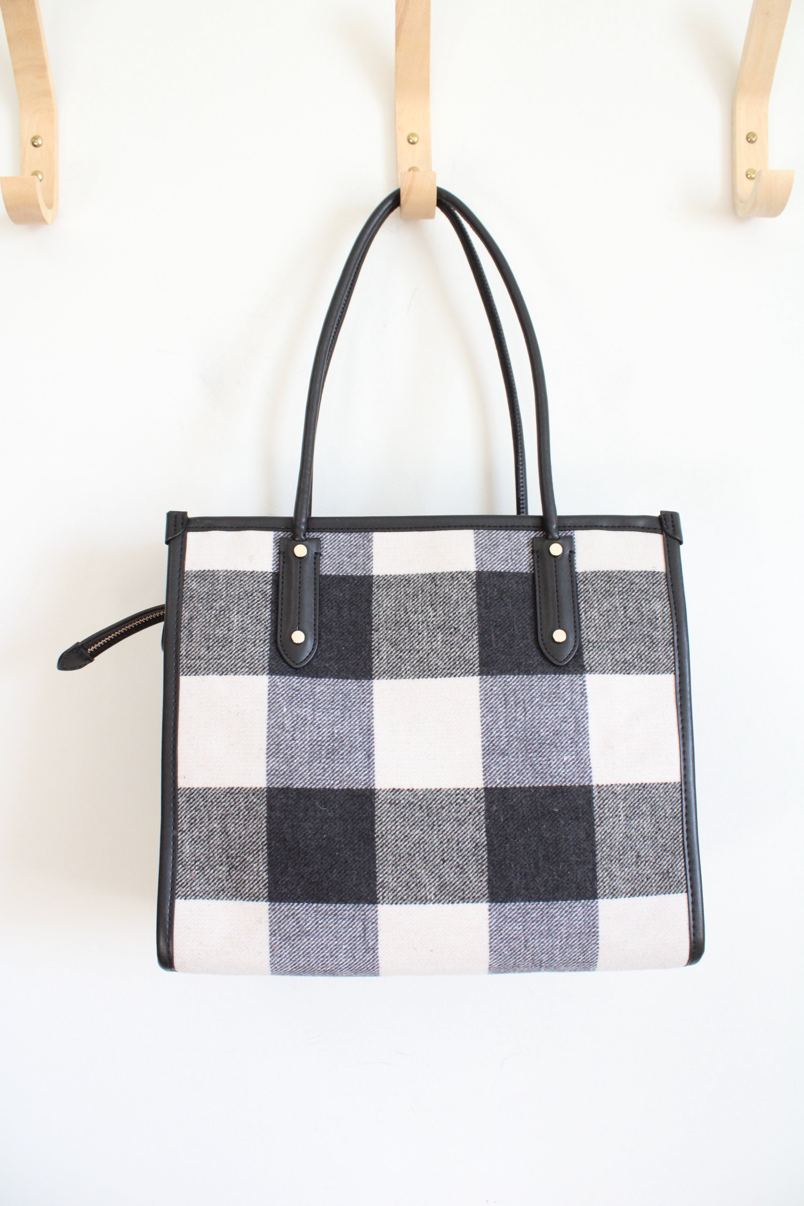 Kate Spade Black & White Checkered Leather Trimmed Ella Tote