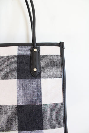 Kate Spade Black & White Checkered Leather Trimmed Ella Tote