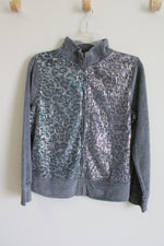 Onque Casuals Gray Leopard Sequin Velour Jacket | S