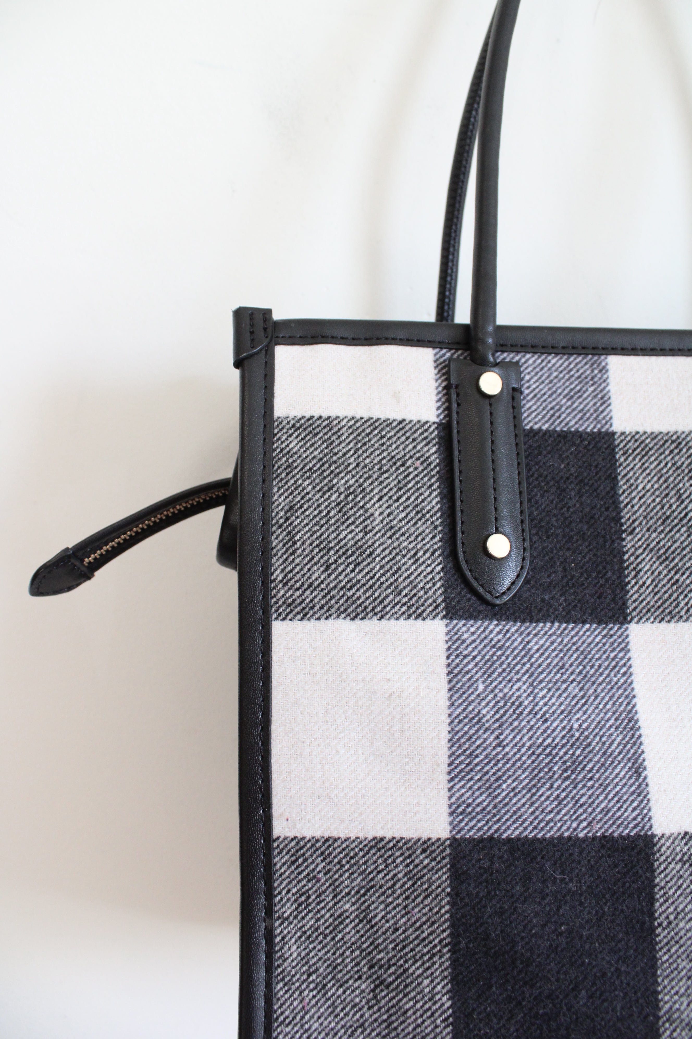 Kate Spade Black & White Checkered Leather Trimmed Ella Tote