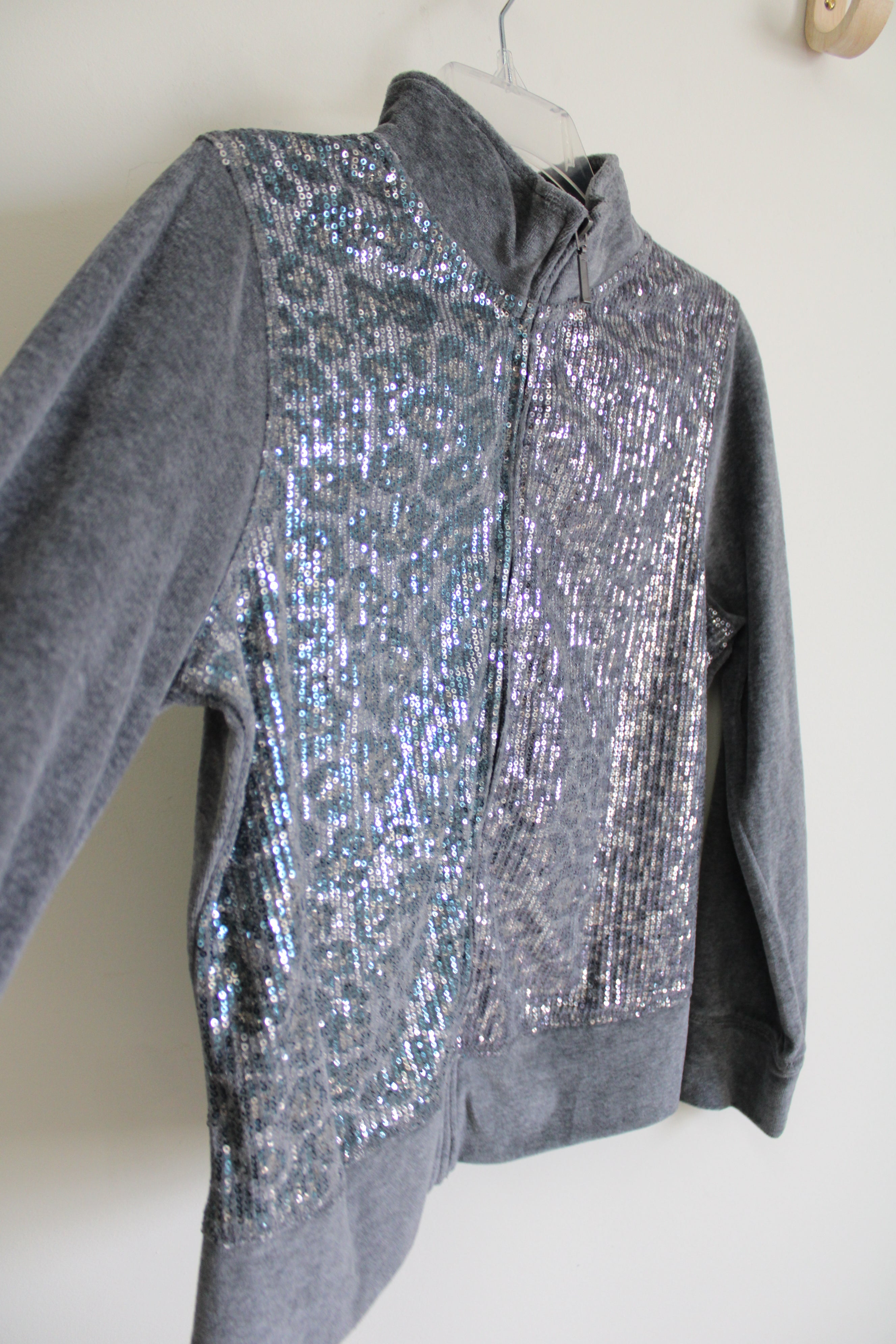 Onque Casuals Gray Leopard Sequin Velour Jacket | S