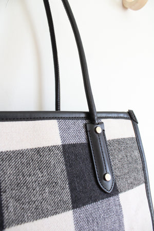 Kate Spade Black & White Checkered Leather Trimmed Ella Tote