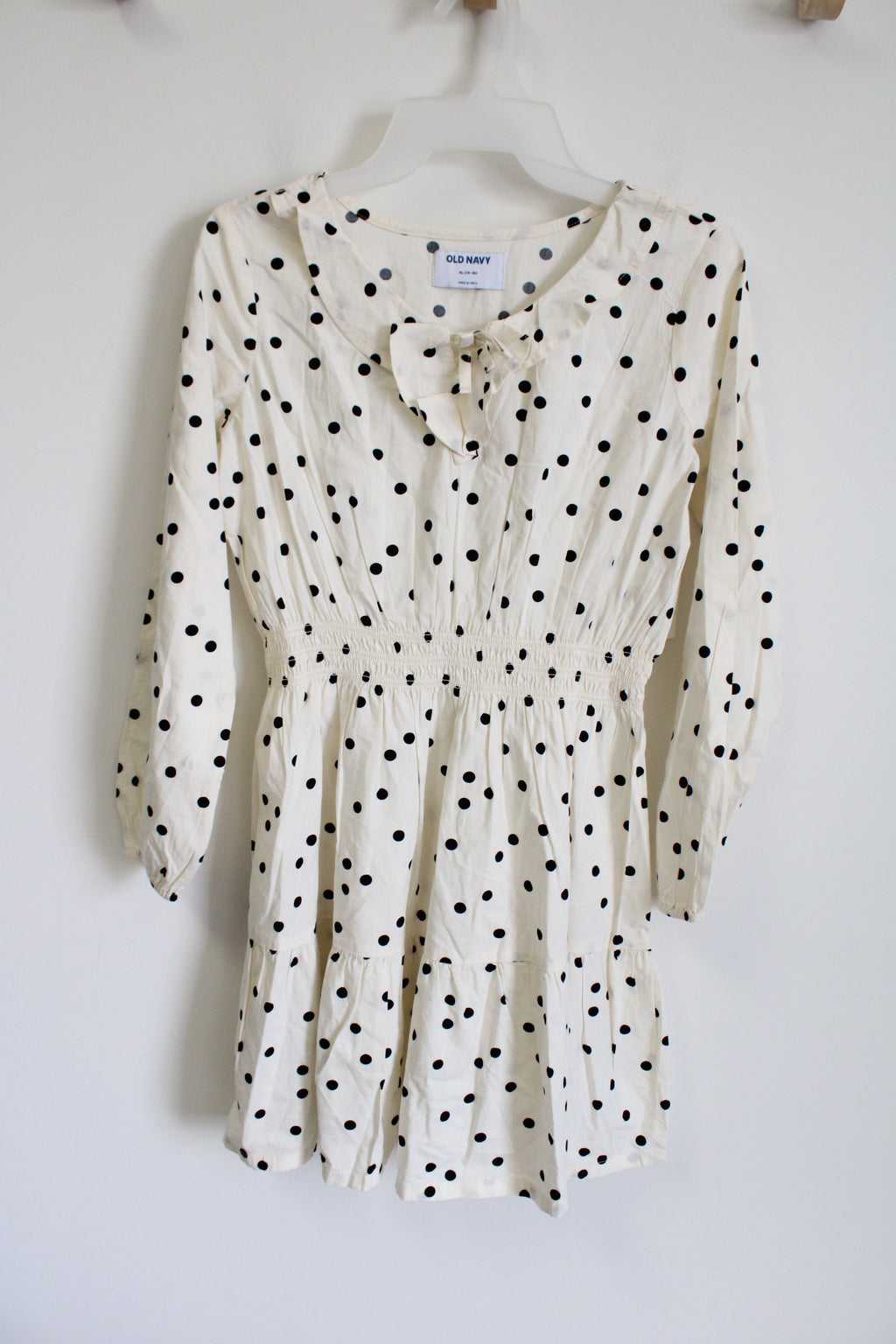 NEW Old Navy Cream Black Polka Dotted Peter Pan Collar Dress | Youth XL (14/16)