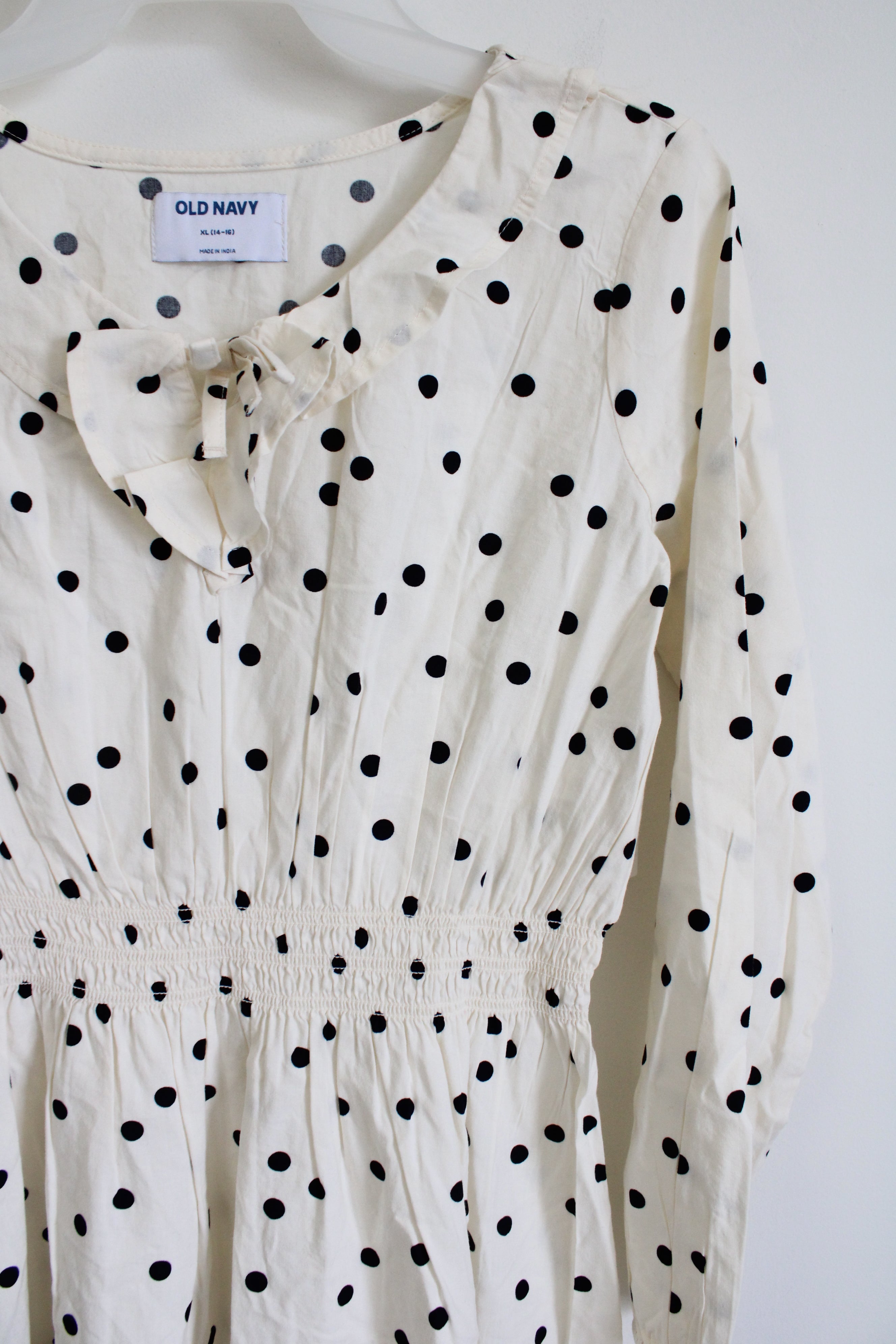 NEW Old Navy Cream Black Polka Dotted Peter Pan Collar Dress | Youth XL (14/16)