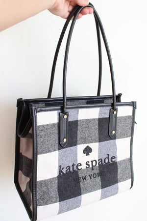 Kate Spade Black & White Checkered Leather Trimmed Ella Tote