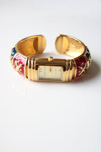 Joan Rivers Classics Multi Colored Enamel Gold Cuff Bracelet Watch