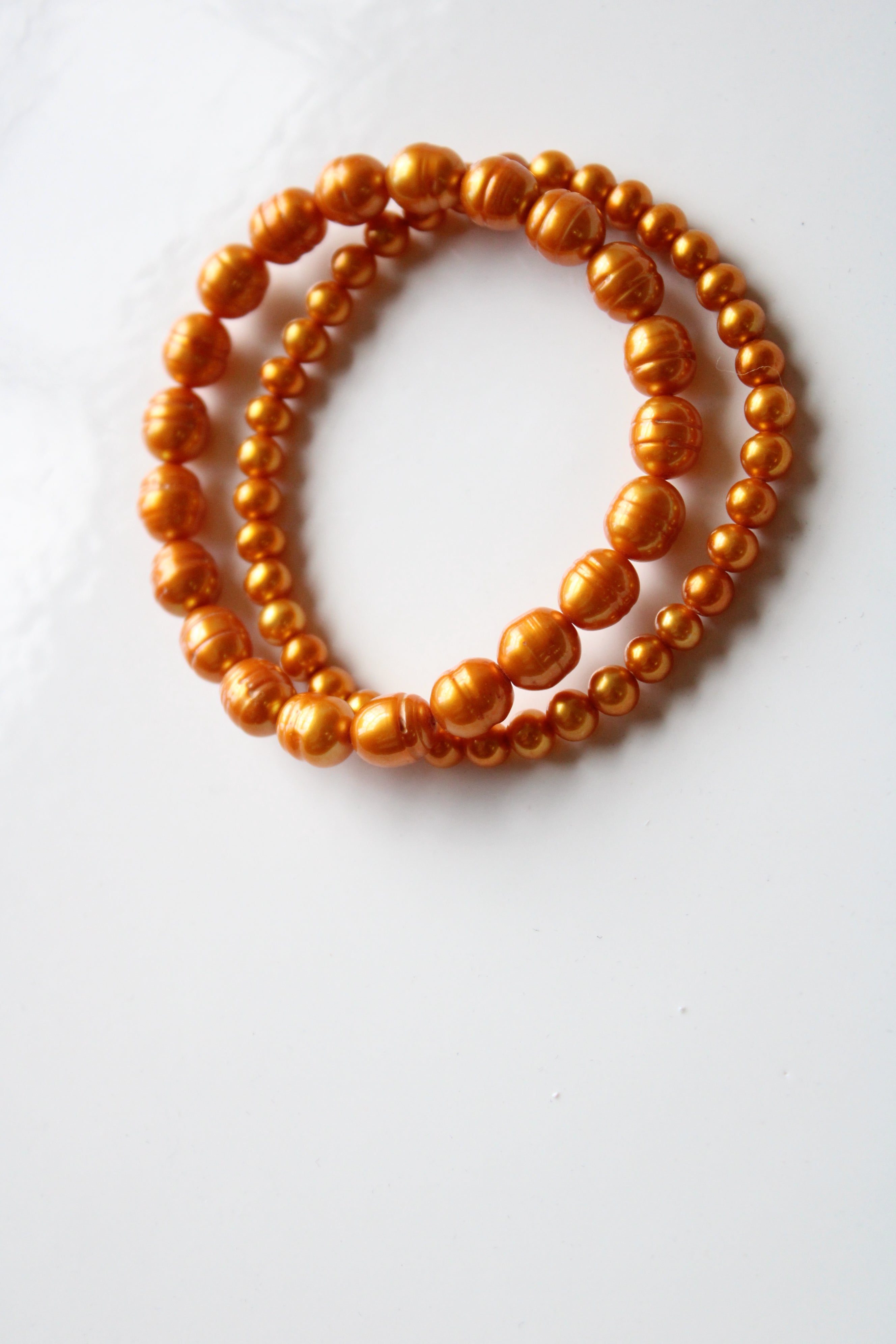 Bright Orange Genuine Pearl Stretch Bracelets