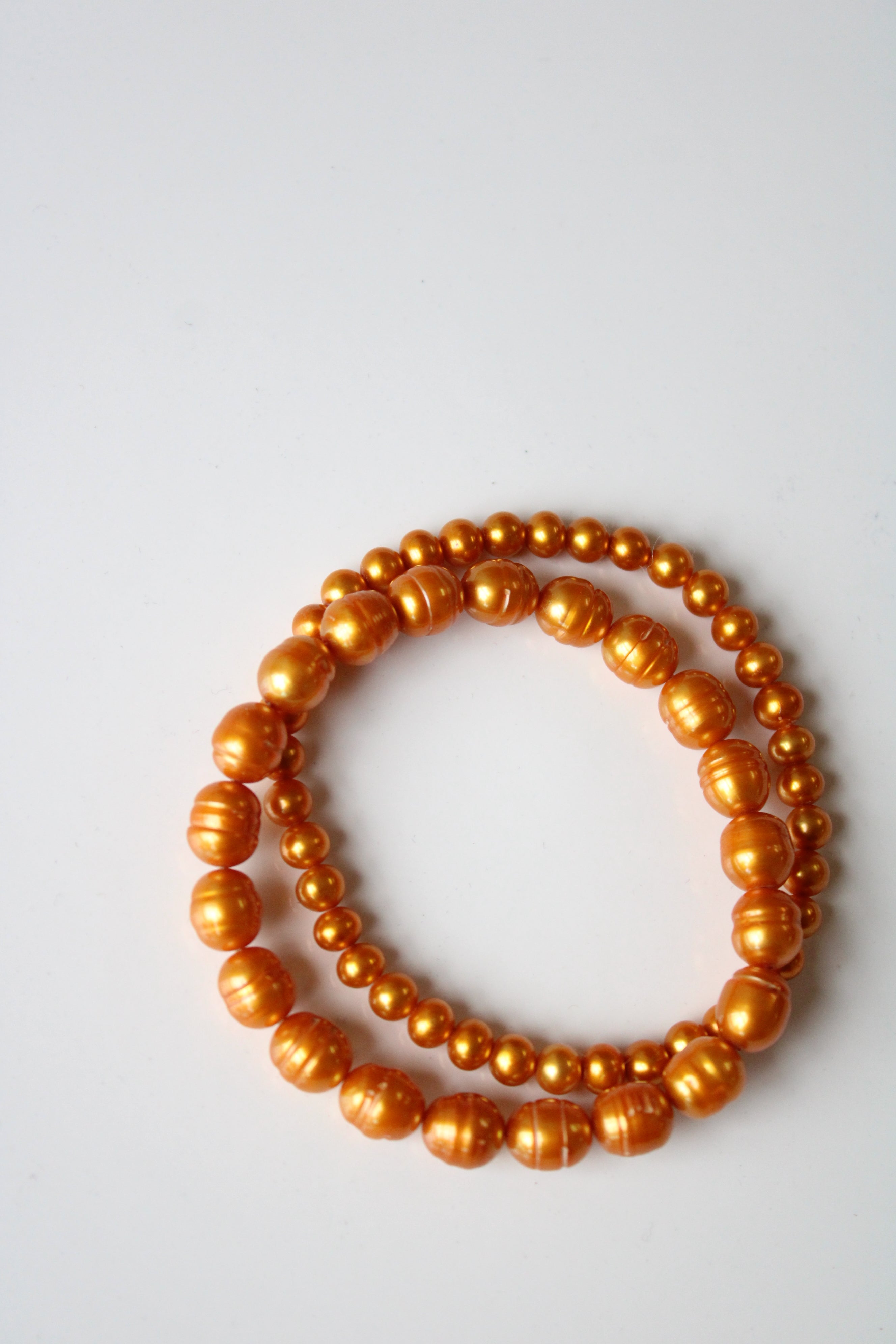 Bright Orange Genuine Pearl Stretch Bracelets