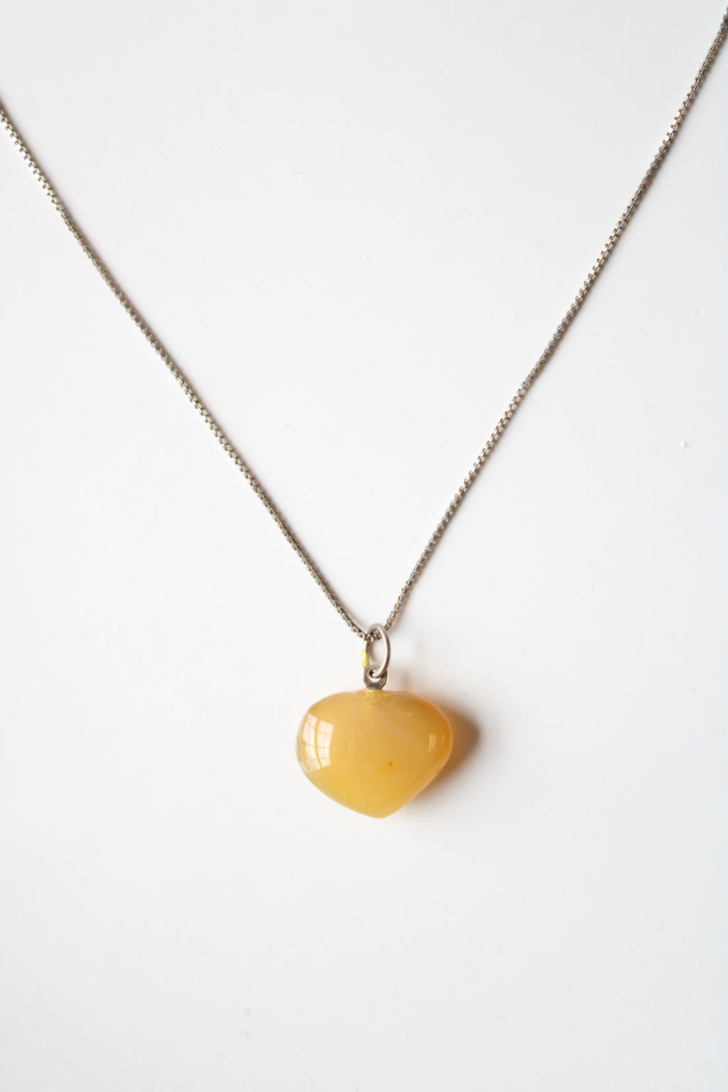 Amber Heart Stone Sterling Silver Necklace