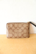 Coach Brown & Black Signature Canvas Corner Zip Wristlet