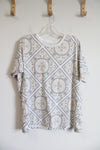 Lands' End White Brown Yellow & Blue Patterned Top | 1X