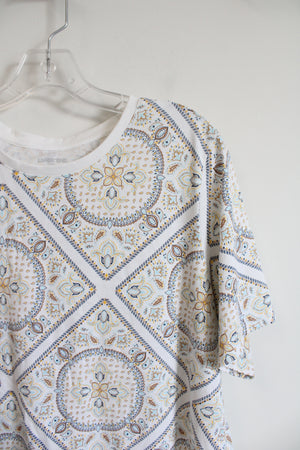 Lands' End White Brown Yellow & Blue Patterned Top | 1X