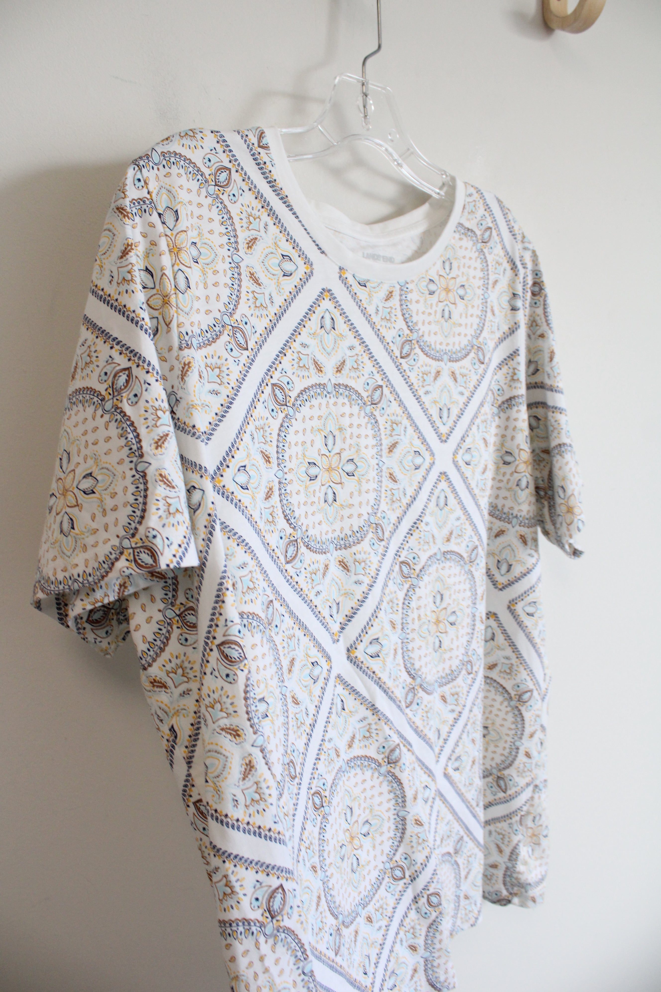 Lands' End White Brown Yellow & Blue Patterned Top | 1X