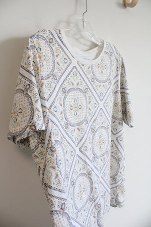 Lands' End White Brown Yellow & Blue Patterned Top | 1X