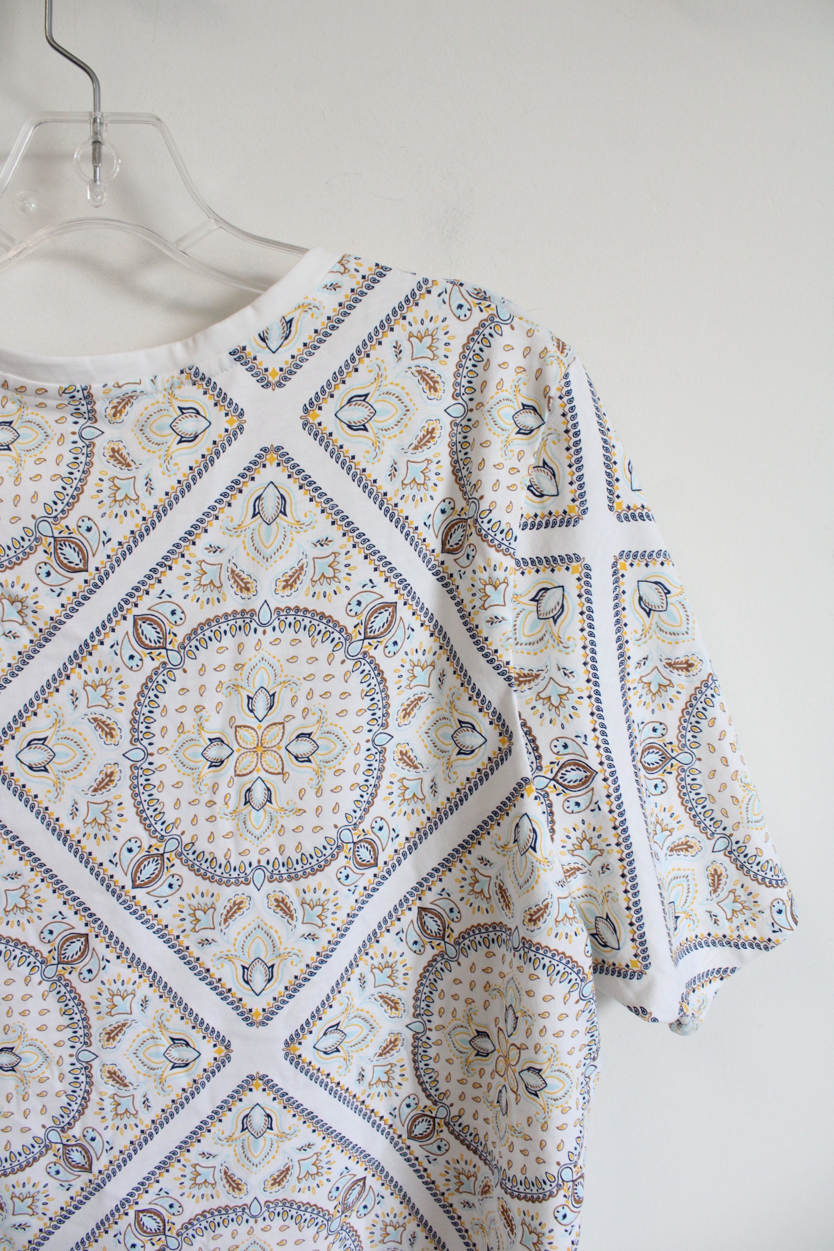 Lands' End White Brown Yellow & Blue Patterned Top | 1X