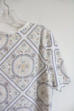 Lands' End White Brown Yellow & Blue Patterned Top | 1X