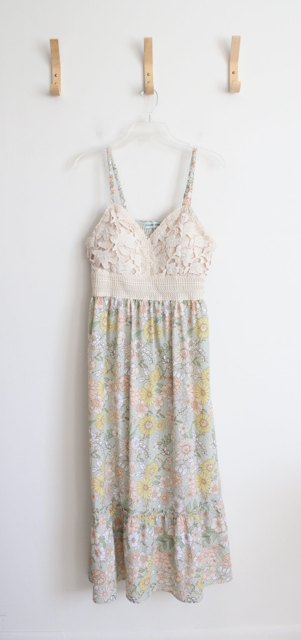 Almost Famous Mint Green Floral & Cream Lace Maxi Dress | XL