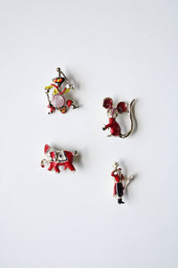 Vintage Circus Animal & Clown Silver Painted Pins | Set Of 4