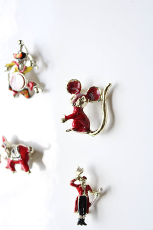 Vintage Circus Animal & Clown Silver Painted Pins | Set Of 4