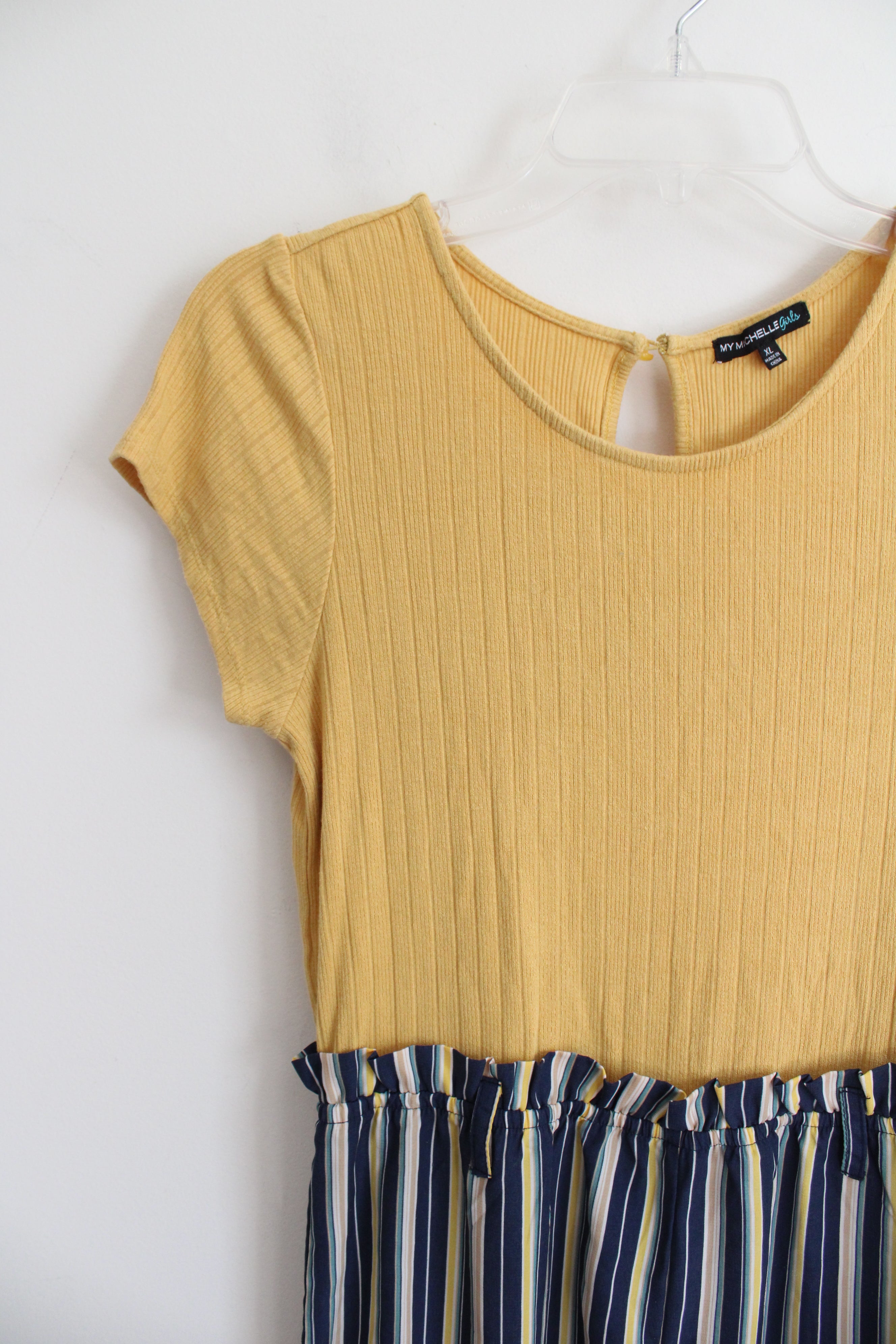 My Michelle Navy & Gold Striped Jumpsuit | Youth XL (18/20)