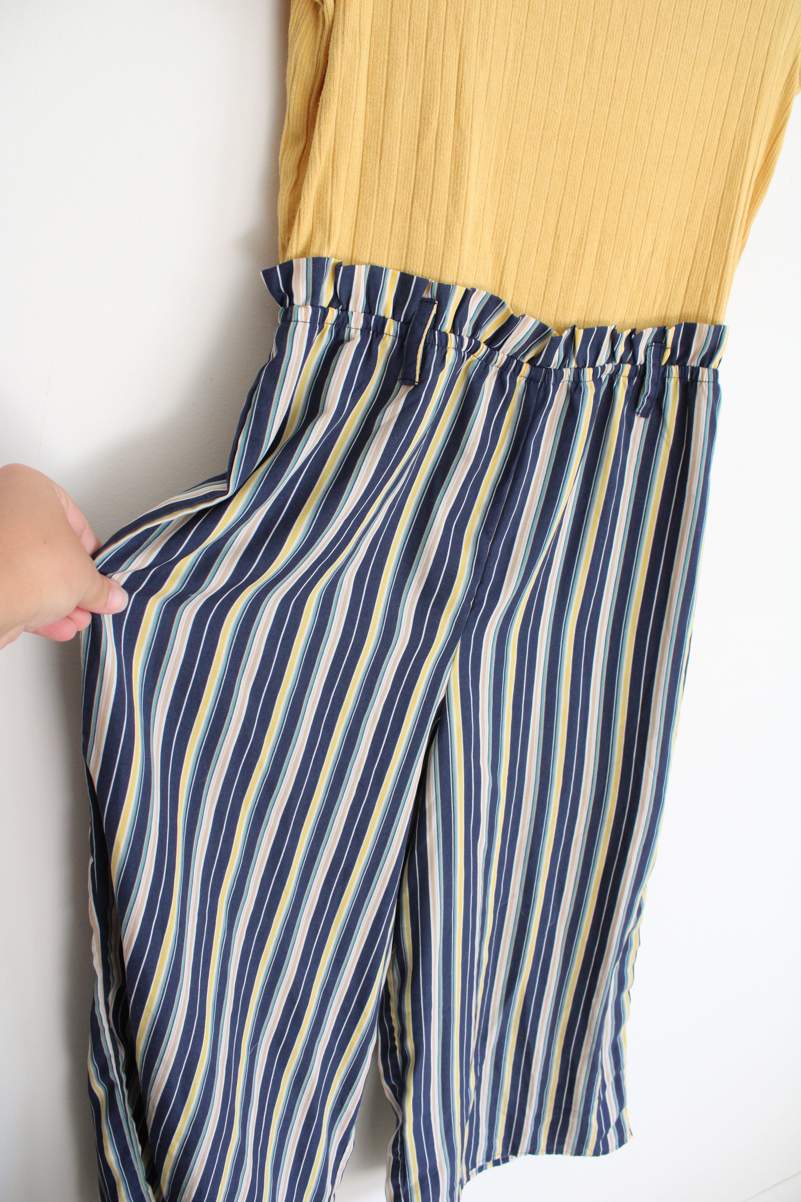 My Michelle Navy & Gold Striped Jumpsuit | Youth XL (18/20)