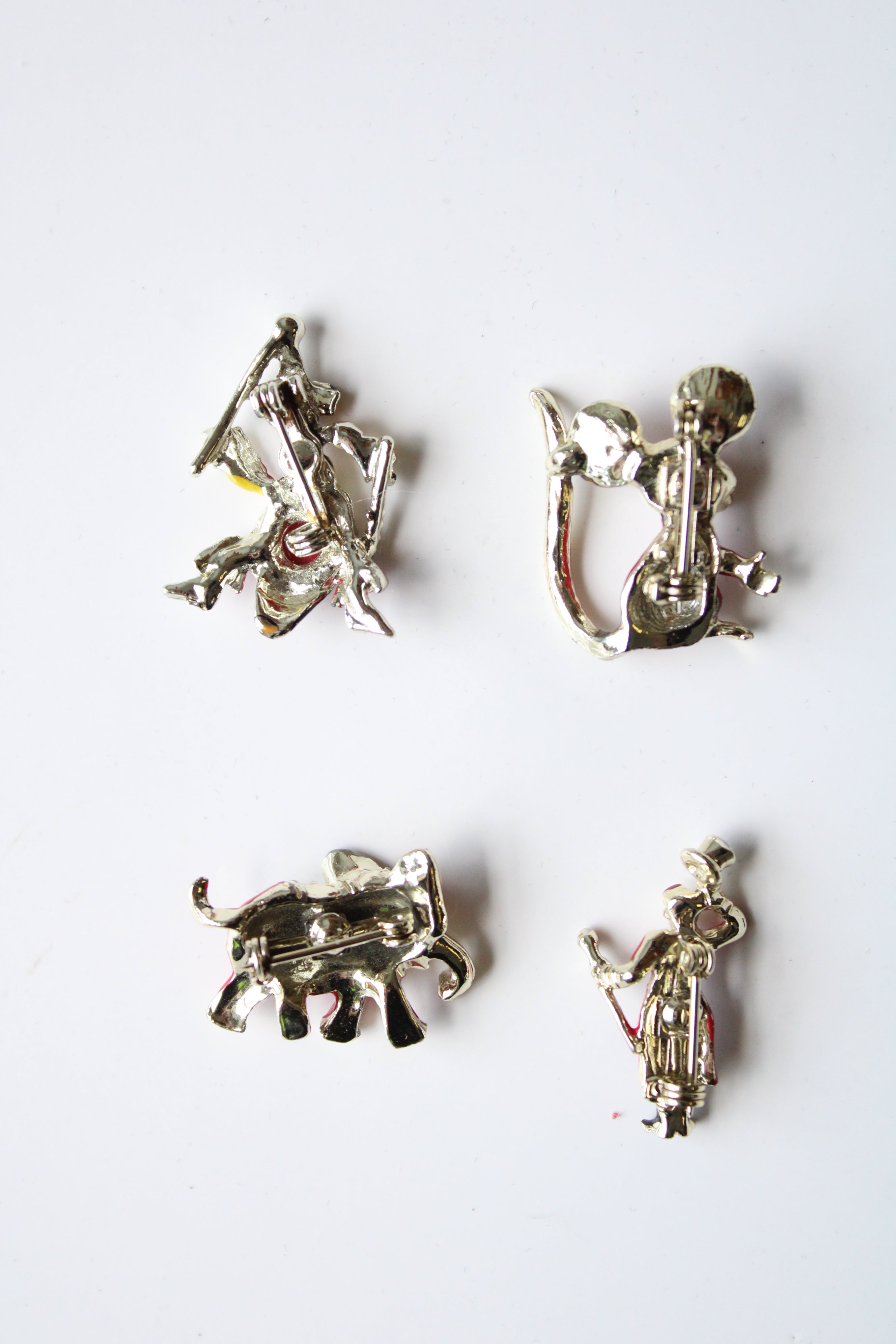 Vintage Circus Animal & Clown Silver Painted Pins | Set Of 4