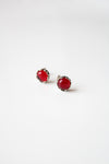 Dark Cherry Red Sterling Silver Stud Earrings